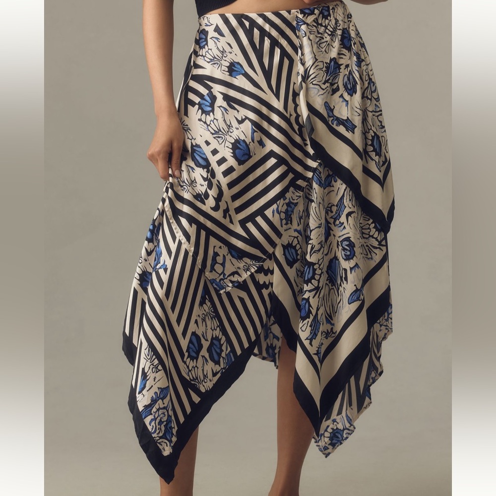 Anthropology Maeve Silky Asymmetrical Midi Skirt- Size XS